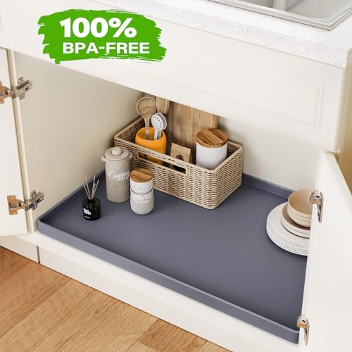 FLATO Waterproof Under Sink Mat Beige 34 x 22 inches - Kitchen & Bathroom Protector