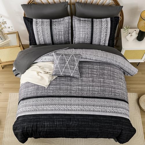Dintszyayue King Size Black Comforter Set 8 Pieces Boho Microfiber Bedding