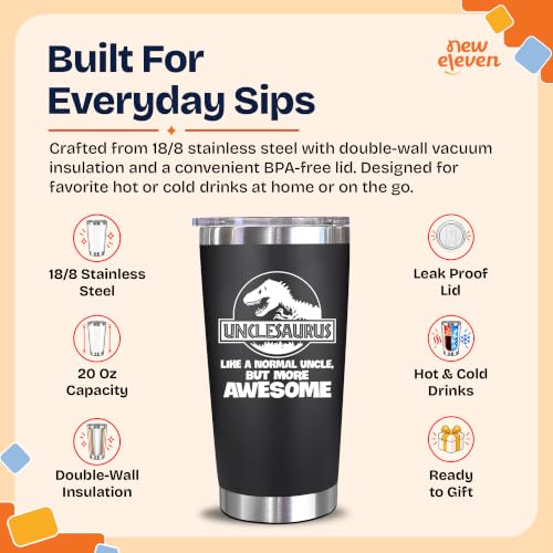 NewEleven Unclesaurus Black 20 Oz Tumbler - Funny Uncle Gift from Niece & Nephew