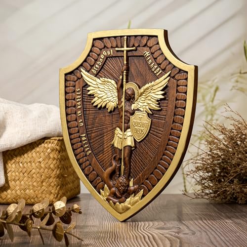 10 Inch Wooden Saint Michael Archangel Wall Decor - Handmade Beechwood