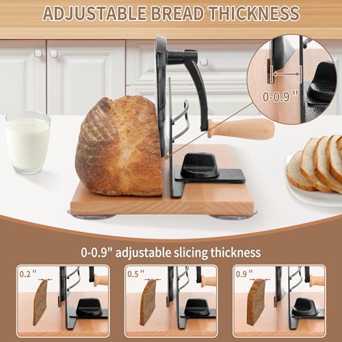 CAWIU Black Sourdough Bread Slicer with Adjustable Thickness & Hand Crank
