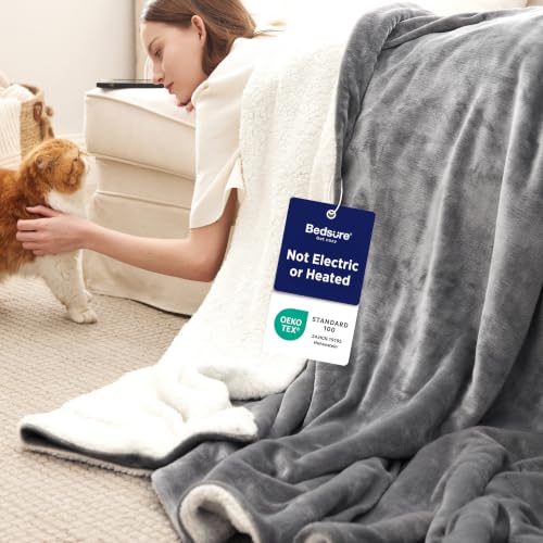 Bedsure Queen Sherpa Fleece Blanket 90x90 Grey Cozy Throw for Winter