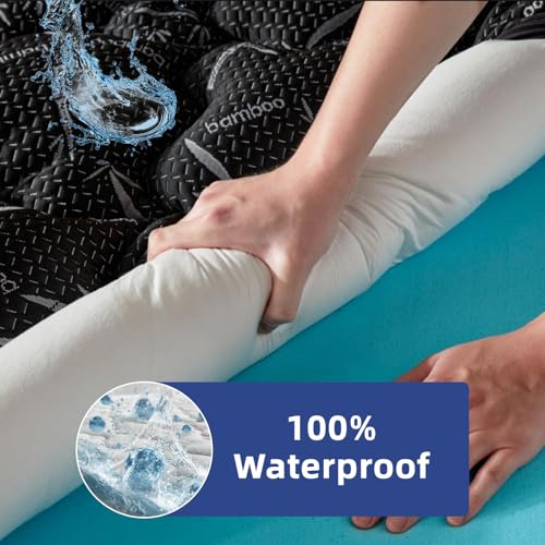 Full Size Waterproof Mattress Topper with Gel Memory Foam & Plush Pillow Top - Black
