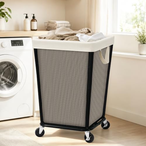 STO STO 160L Beige Rolling Laundry Hamper with Wheels, Large Capacity