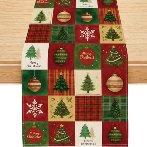 Siilues 13'' x 72'' Christmas Table Runner Xmas Trees Snowflakes Holiday Decor