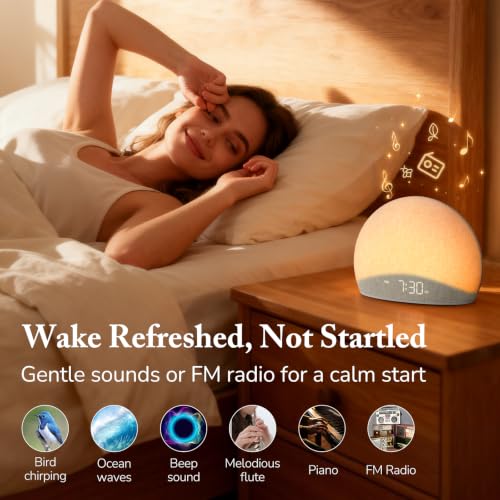 Sunrise Alarm Clock with Bluetooth Speaker & FM Radio – Gentle Wake & Night Light
