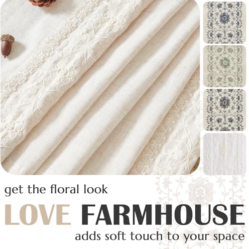 Linen Floral Embroidered Window Curtains - 54x84 Inches, 2 Panels