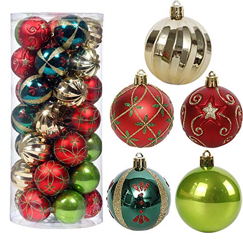 Roseleaf 30ct 2.36” Shatterproof Christmas Tree Ornaments Red Green Gold - Red/Green/Gold