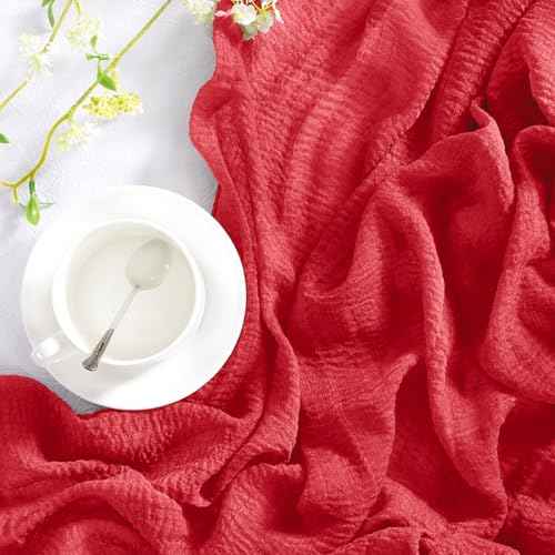 Red Cheesecloth Table Runner Fall Thanksgiving Table Runner 120 inches Red Cheese Cloths for Rustic Wedding Bridal Baby Boy Shower Decor Party Fall Table Centerpiece Christmas