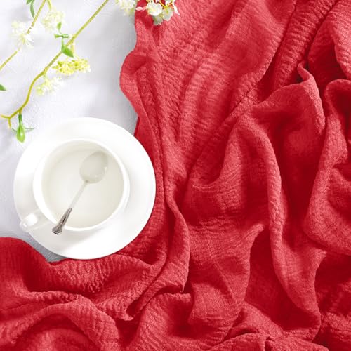 DeZerlor Red Cheesecloth Table Runner 1 Pack for Christmas & Holiday Events