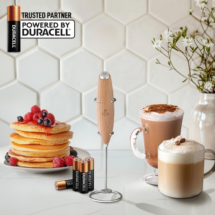 Zulay Kitchen Milk Frother Wand - Ultra Fast Electric Whisk for Coffee & Lattes | Includes 4 AA Duracell Batteries - Maple