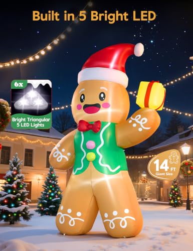 14FT Christmas Inflatable Gingerbread Man Outdoor Yard Decor with LED Lights & Dual Blowers