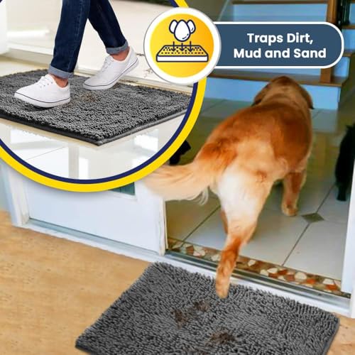 Muddy Mat Waterproof Indoor Door Mat 24x72 Grey Microfiber Absorbent Rug