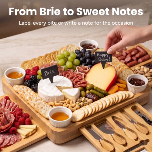Large Bamboo Charcuterie Board Set with Accessories – 15.7 x 13.3 inches