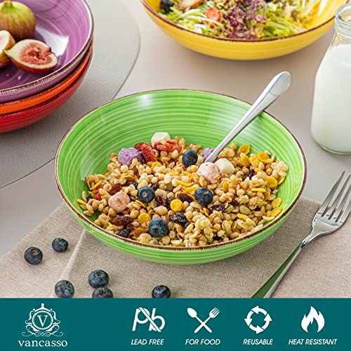 vancasso Bonita Pasta Bowls Set of 6, 38 oz Shallow Ceramic for