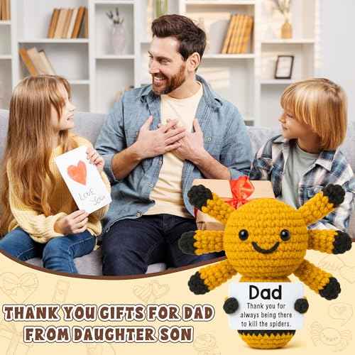 Funny Dad Gifts from Daughter, Novelty Thank You Gratitude Appreciation Gift for Daddy Dada Father StepDads Birthday Christmas from Son Kids, Handmade Mini Crochet Spider Present