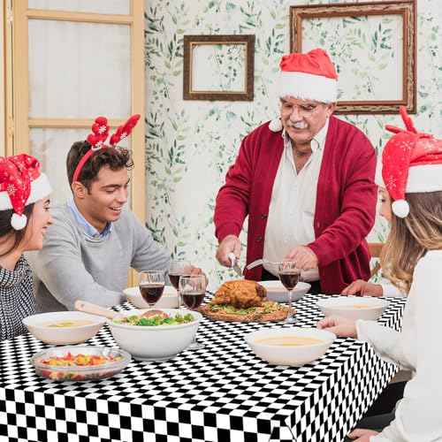 4 Pack Black and White Checkered Tablecloth Plastic 54 x 108 Inch Disposable Checkered Flag Table Cloth Rectangle for Picnic Camping Checkerboard Race Car Birthday Party Decorations Supplies