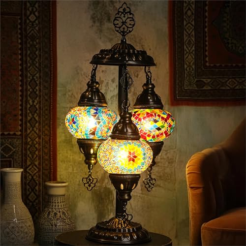 Mozaist Cappadocia Balloon Turkish Mosaic 3 Globe Table Lamp with E12 Bulbs, US Plug