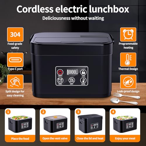 Mangoin Cordless Electric Heated Lunch Box 1.5L Food Warmer Portable Food Container
