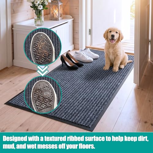 ITINA Grey 3x16 ft Long Door Runner Mat - Commercial Non-Slip Hallway Rug