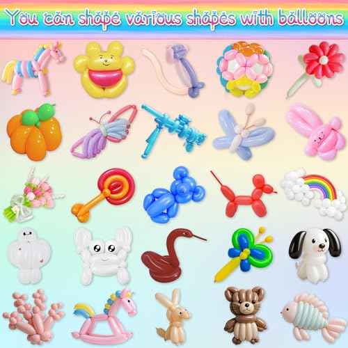 DIY Balloon Animal Kit with Pump, Premium Latex Twisting Long Balloons to Make Animals for Party Boys Girls Christmas Birthday Gifts Clowns Wedding Decor 100Pcs