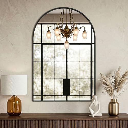 AMOISE 30x20 Inch Black Arched Bathroom Mirror - Pack of 2 Wall Mount Vanity