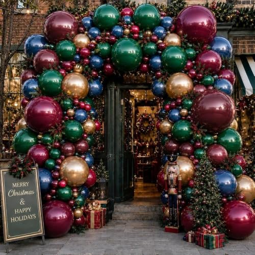 Aurovia Double Stuffed Dark Green, Red, Blue & Gold Balloon Arch Kit for Christmas, New Year & Parties (Variation: Red Blue Green Gold)