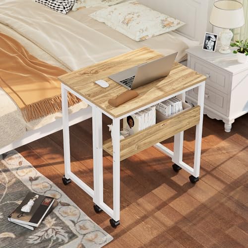 GreenForest Folding Desk with Wheels - 31.5 Inch Oak Rolling Table for Small Spaces