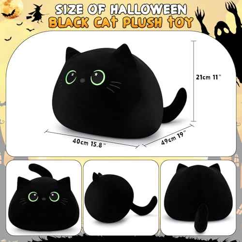 19'' Black Cat Plush Toy- Giant Black Cat Stuffed Animal, Large Plushie Toy Kawaii PlushiesGreen Star Eyes Cat Plush Pillow, Decor Plush Toys Plushie Christmas Birthday Gift for Kids