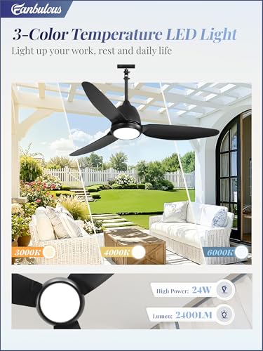 Fanbulous 42-Inch Black Outdoor Ceiling Fan with Lights, IP65 Waterproof, Remote Control
