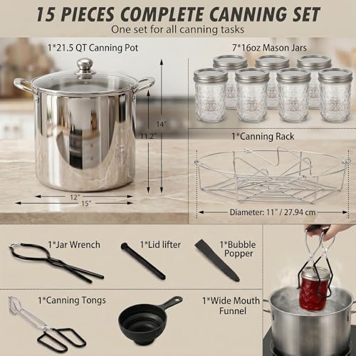 Canning Supplies Kit with 21.5 Qt Canning Pot - Starter Set with Jars & Tools
