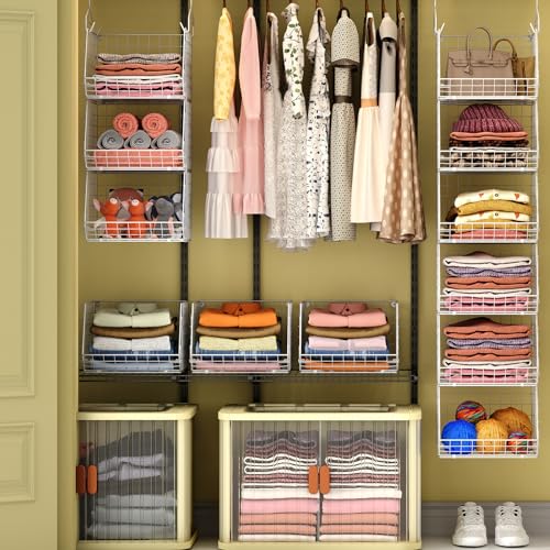 White 6-Tier Closet Hanging Organizer with Hooks & Baskets - Space Saving Storage