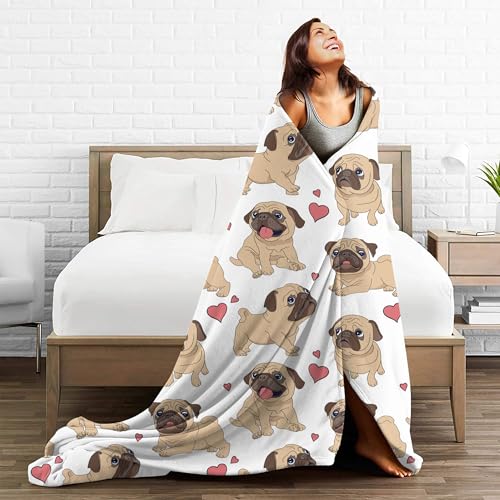 ZFYIPOK Fun Cartoon Pug 80x60 Inch Flannel Fleece Throw Blanket – Travel Cozy Plush