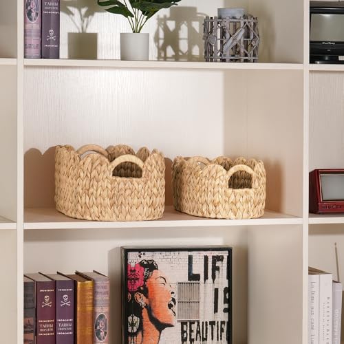 iEGrow Oval Water Hyacinth Wicker Basket Set of 2 - Natural Hand-Woven Nursery & Home Storage
