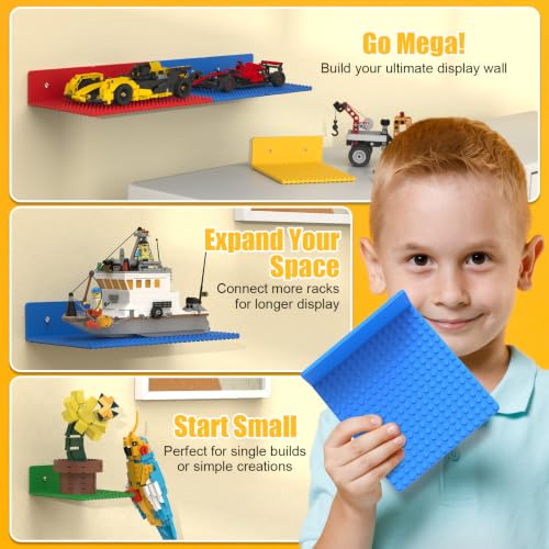 BlissBox 8-Pack Multi-Color Floating Wall Shelves for LEGO Displays, 5x5.5 inch
