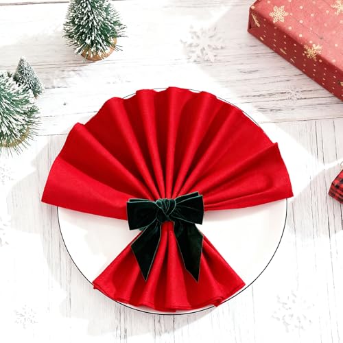 6pcs Green Velvet Bow Napkin Rings,Christmas New Year Table Decor