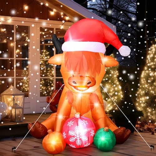 4.9 ft Christmas Inflatable Cow with Santa Hat