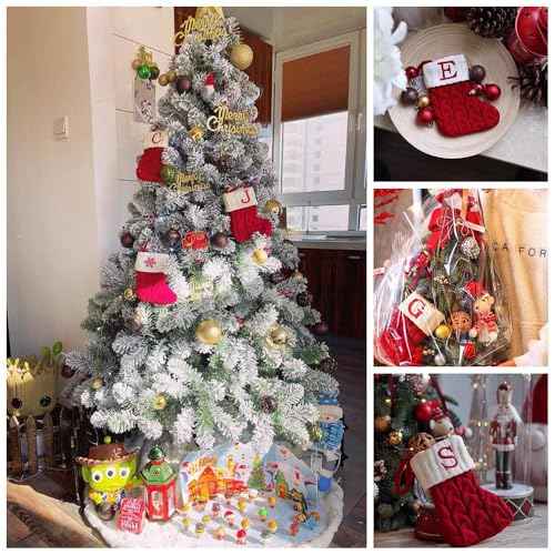 Christmas Stockings with Initials, 7.1 Inches Small Embroidered Letter Knit Red White Christmas Stocking for Family Holiday Decorations and Xmas Tree Fireplace (A)