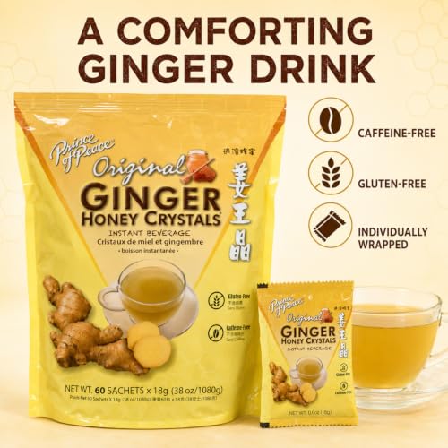 Prince of Peace Original Instant Ginger Honey Crystals - 60 Sachets, Soothing Hot or Cold Tea