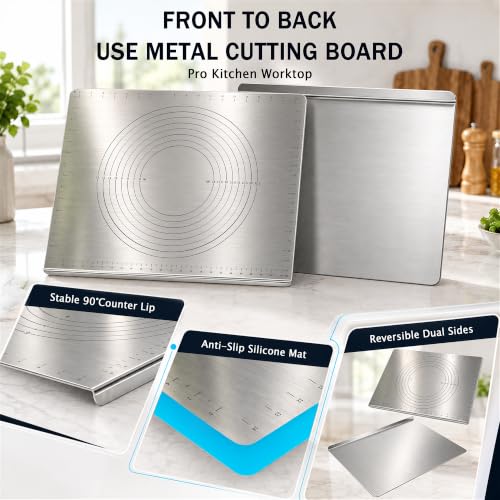 304 Stainless Steel Cutting Board with Lip - 19.7 x 15.7 Inches, Stable & Heat Resistant