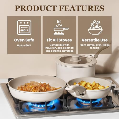 Nonstick Cookware Set with Detachable Handles - 20 Pack Beige Taupe