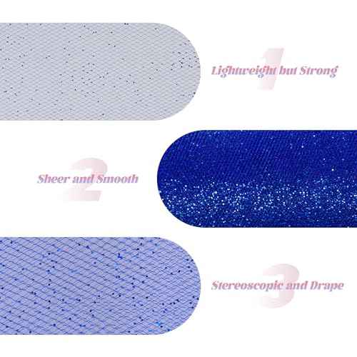 Glitter Tulle Rolls 6¡± by 50 Yards Sparkle Tulles Fabric Ribbon Sequin Tulle Netting Rolls for DIY Tutu Skirt Wedding Birthday Party Decoration (Royal Blue)