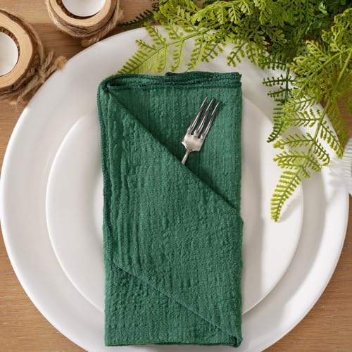 Emerald Green Cotton Linen Cloth Napkins Set of 10, 16.5" x 16.5" - MLMW