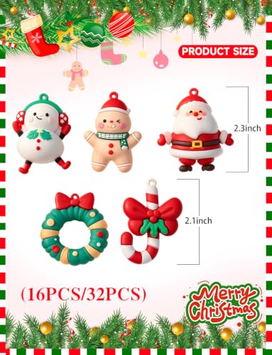 THSLSFX 16 Styles Santa Ornaments for Christmas Tree - 16pcs