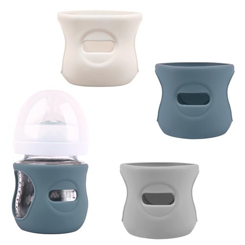 Avent | 3-Pack Silicone Sleeves for Natural Glass Baby Bottles - Anti-Breakage Protection (Grey, Dark Blue, Apricot)