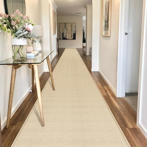 Long Beige Runner Rug 20 ft Non Slip Water Absorbent Indoor Hallway Mat - Variation: Beige / 2'4" x 20'