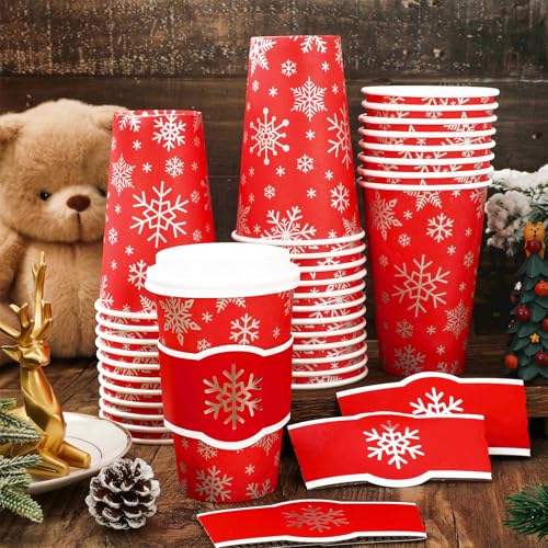 JarThenaAMCS 48 Set Christmas Snowflake Disposable Coffee Cups with