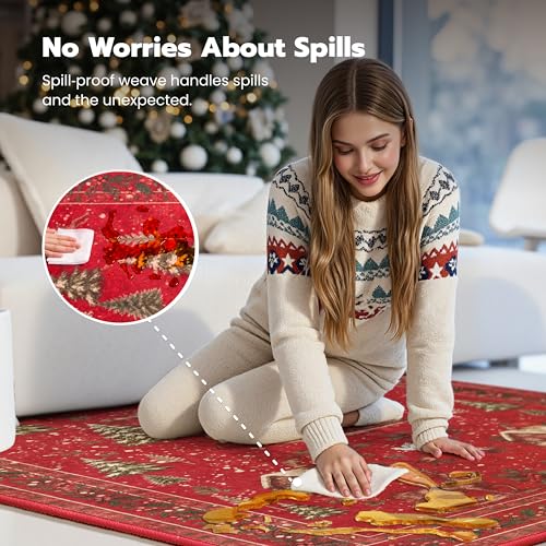 Joiedomi 5'x7' Christmas Rug Red - Non-Slip, Washable Faux Wool Living Room Area Rug