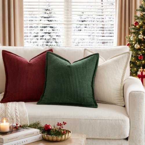 MIULEE Christmas Couch Pillow Covers 20x20 Dark Green Textured