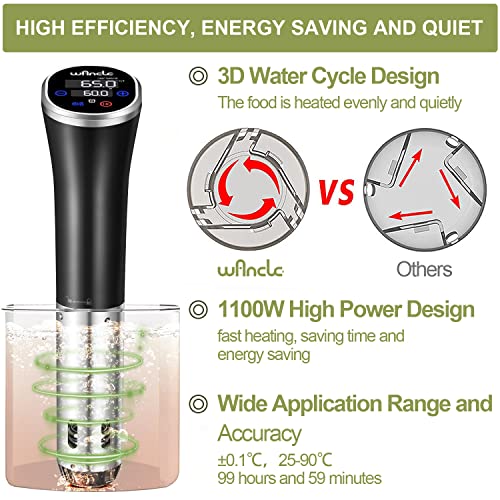 Sous Vide Cooker 1100W Waterproof Immersion Circulator with Reservation Function - Black